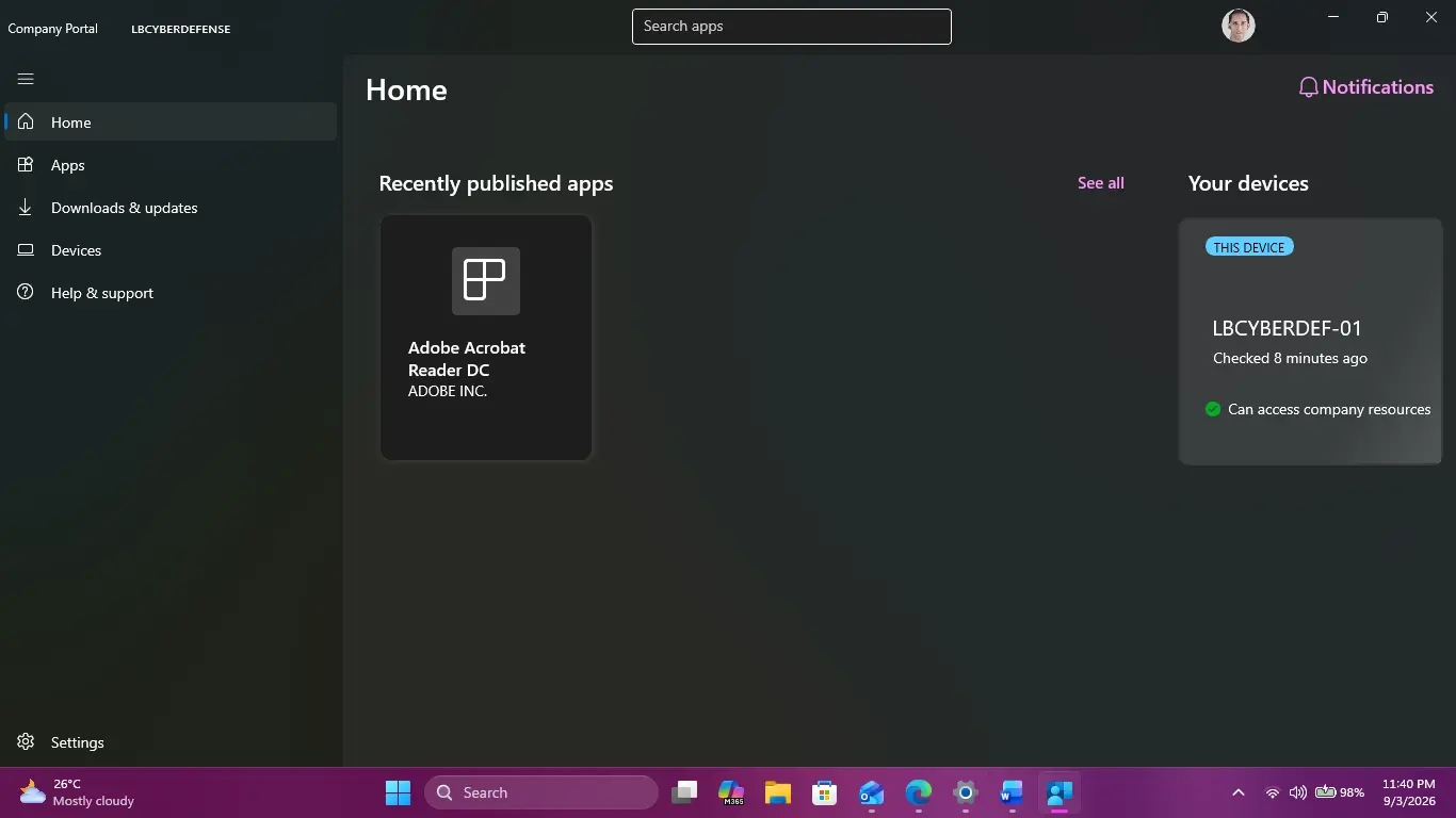Adobe Reader as the first test app deployed